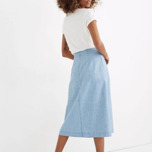 Madewell Chambray Patio Button-Front Midi Skirt Weatherly Wash Womens Sz 0 - Picture 3 of 8
